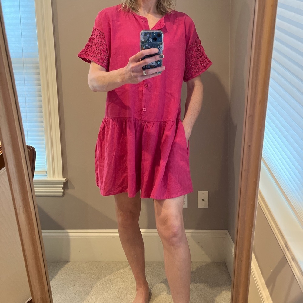 Women’s Pink Short Sleeve Romper Dress
